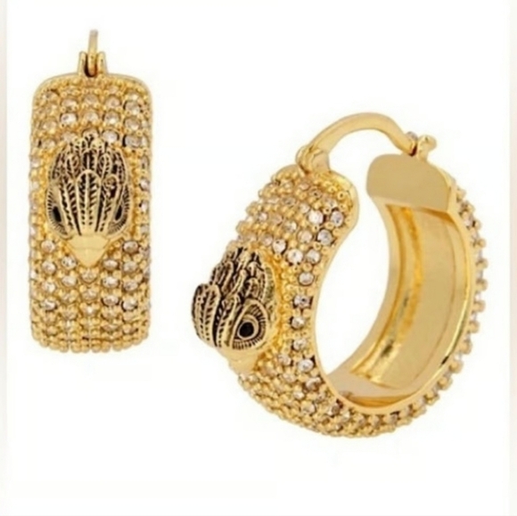 🔹️Kurt Geiger🔹️ London NWT Pavé Gold Eagle Bohemian Hoop Huge Earrings - Picture 1 of 7